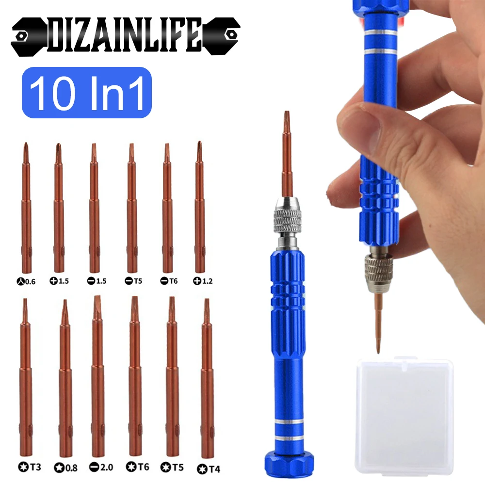 10-in-1 Multifunctional Small Precision Screwdriver S2 Steel Magnetic Screwdriver Kit for Eyeglass Electronics Cellphone Jewelry