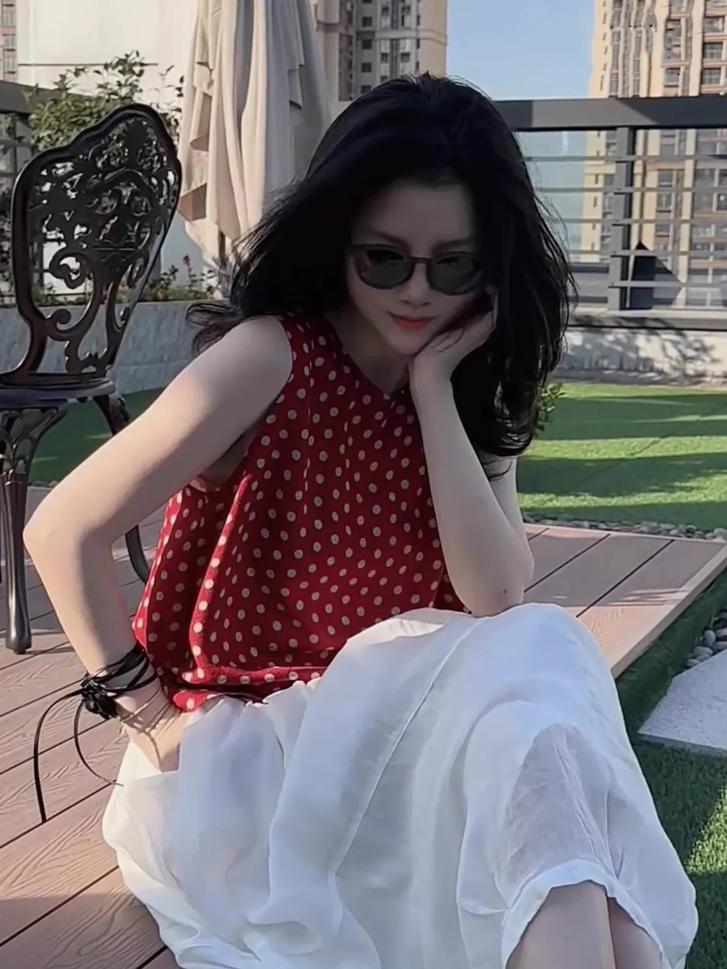 

Цветной жилет в горошек, белый улучшающий повседневный винтажный свободный круглый Ne High End Svel, лето 2022, женская майка на бретелях