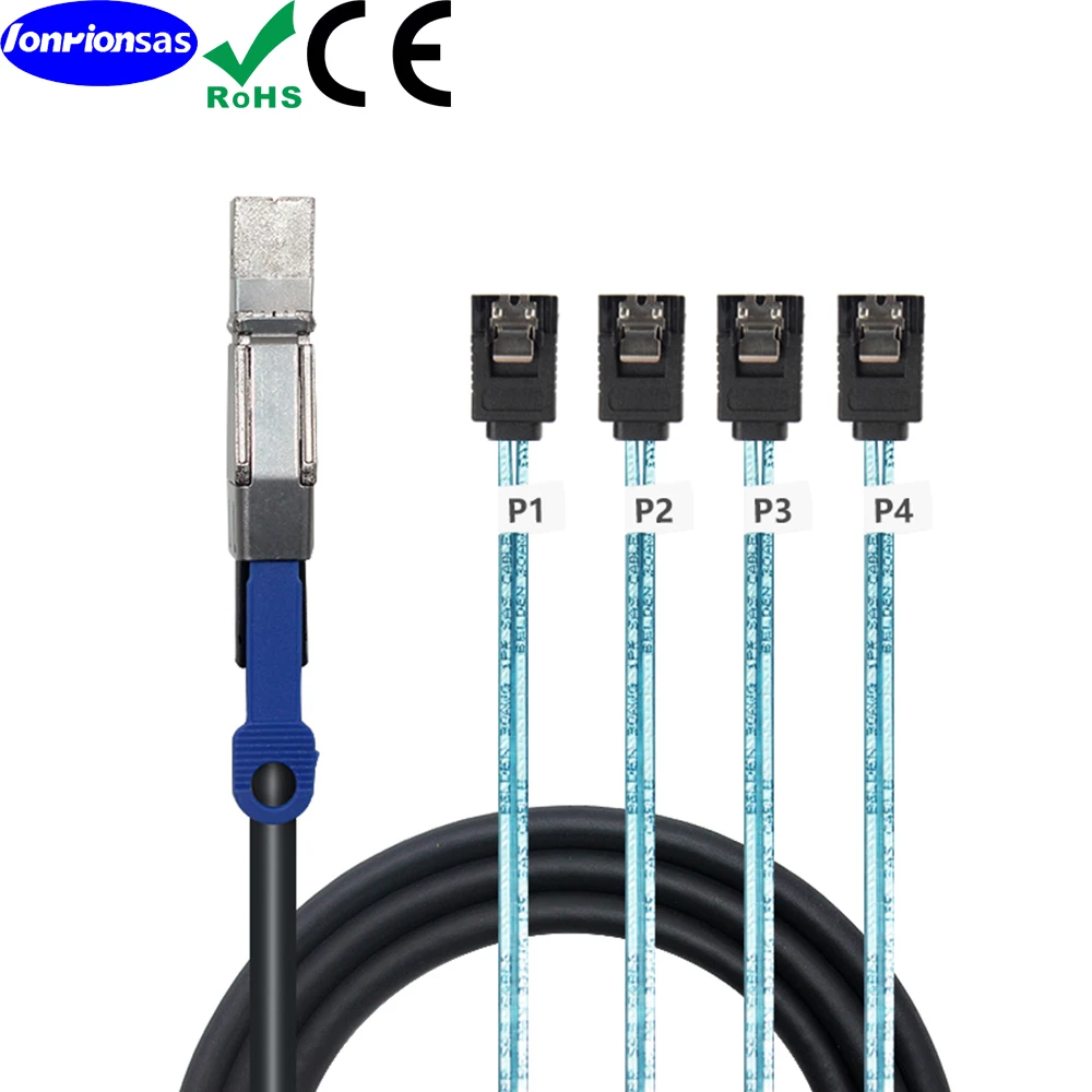 LONRIONSAS#External Mini SAS HD SFF-8644 to 4 Port SATA 7P female Hard Disk Data Server Raid cable