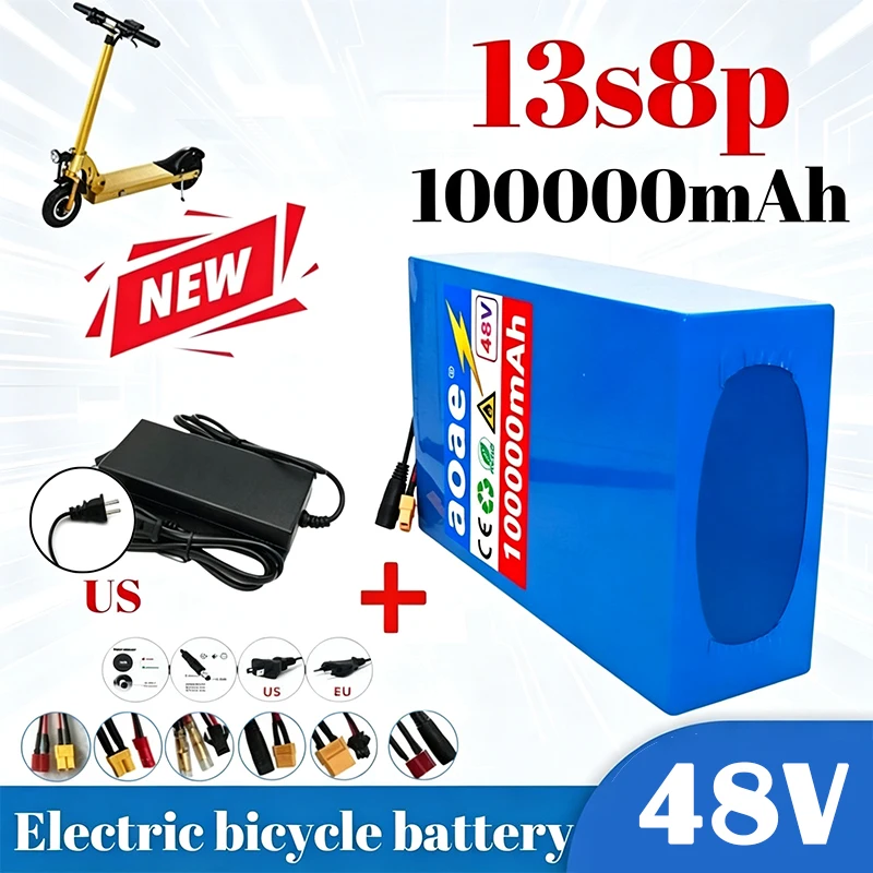 

48V 100Ah 13S8P Lithium Battery Pack 2000W Electric Battery Built-in 50A BMS + Charger for Citycoco Scooter E-Bike Motor
