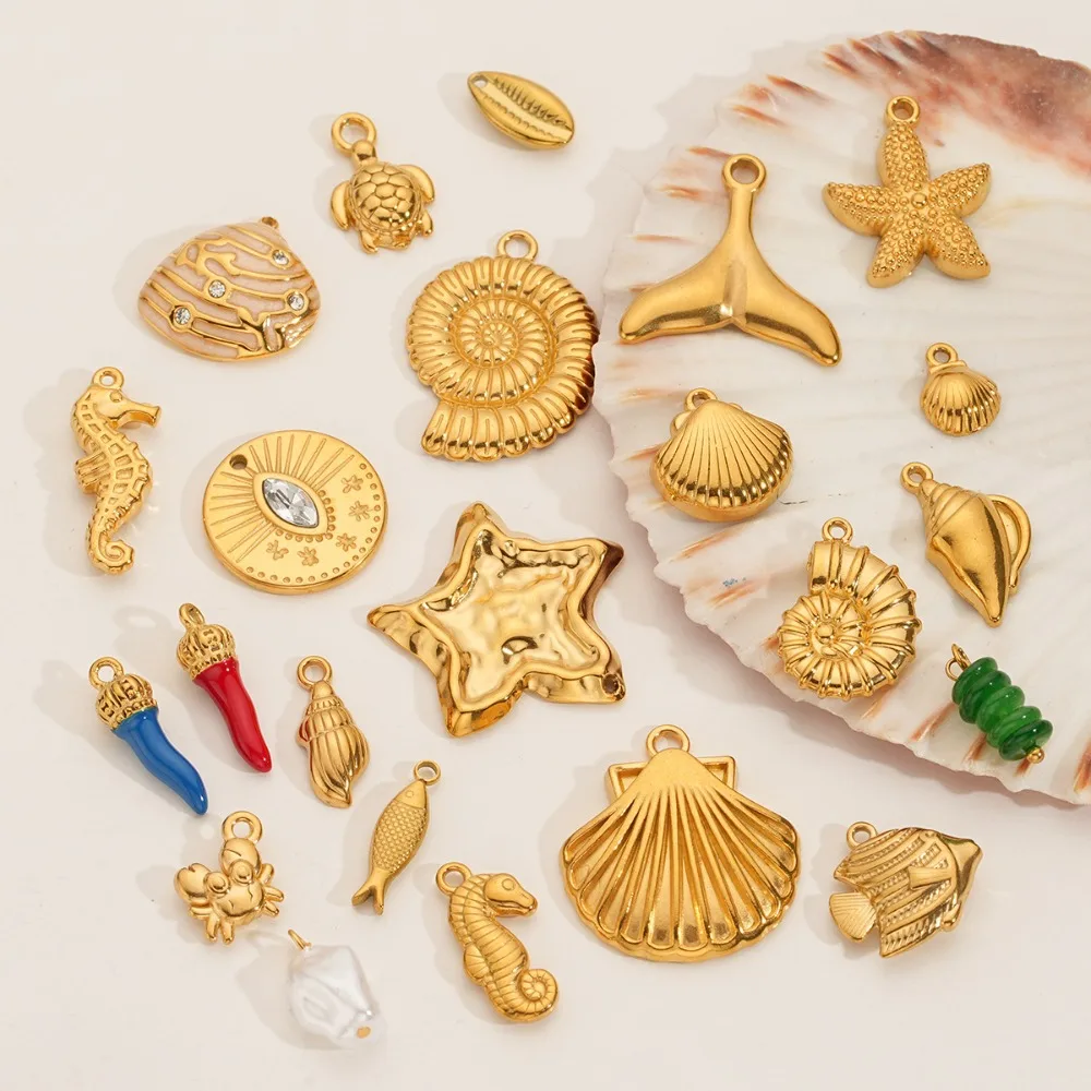 

Gold Plated Stainless Steel Ocean Charms, Turtle/Seashell/Starfish Pendants for DIY Jewelry Making