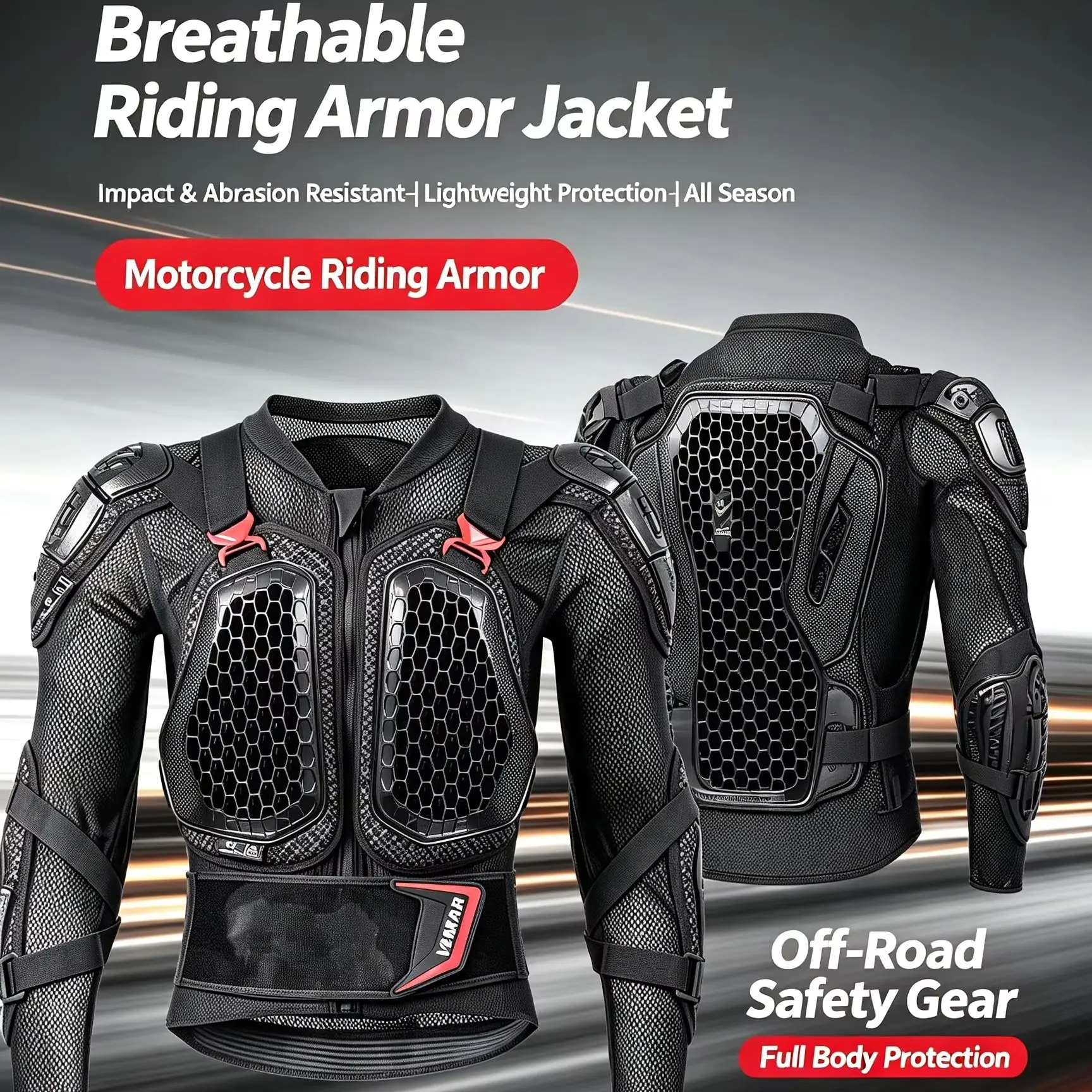 Breathable Motorcycle Riding Armor Jacket Anti Crash Anti Fall Protective Gear for Motocross Off Road Black Red M to 5XL Sizes