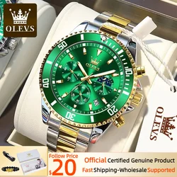 OLEVS orologio da uomo al quarzo impermeabile luminoso orologio in acciaio inossidabile verde Sport data Moon phase orologio da polso per uomo Reloj hombres