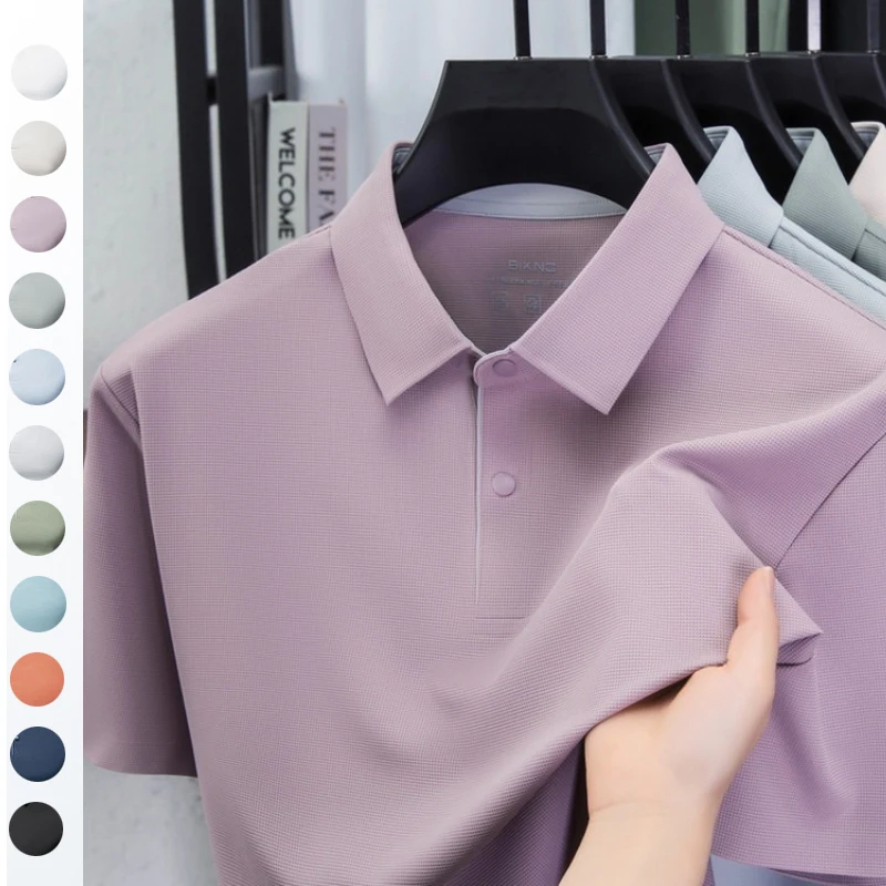 Men's Seamless Ultrasonic Polo Shirt - 11 Colors(Black/Ivory/Mint Green) Cooling Quick-Dry Fabric Contrast Placket & Back Yoke