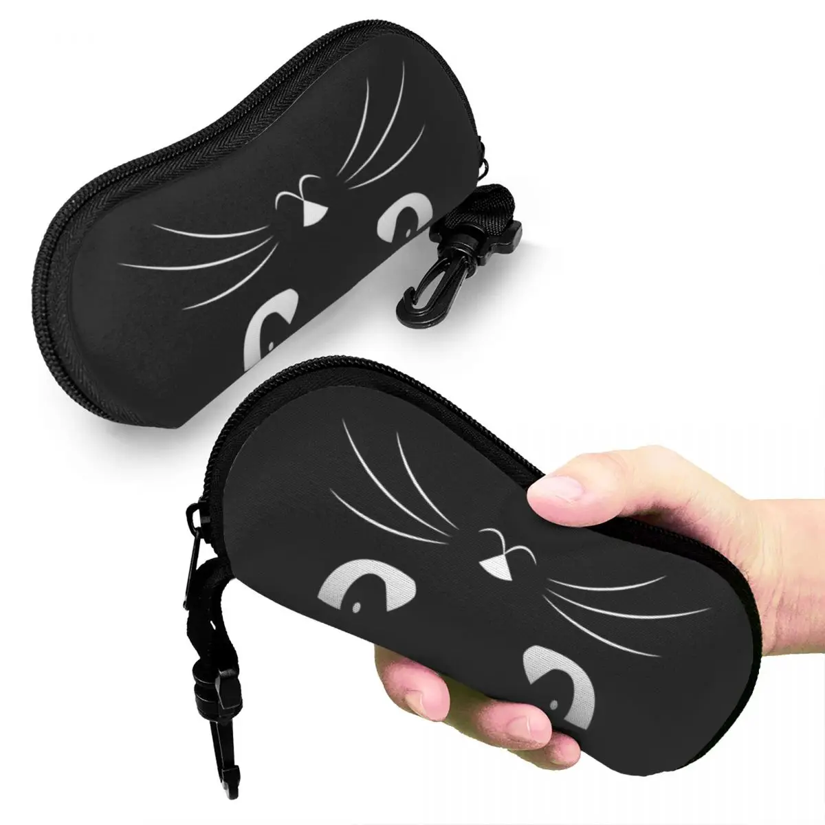 

Cute Black Cat Shell Glasses Case Protective Sunglasses Box Women Men Soft Eyeglasses Bag Pouch