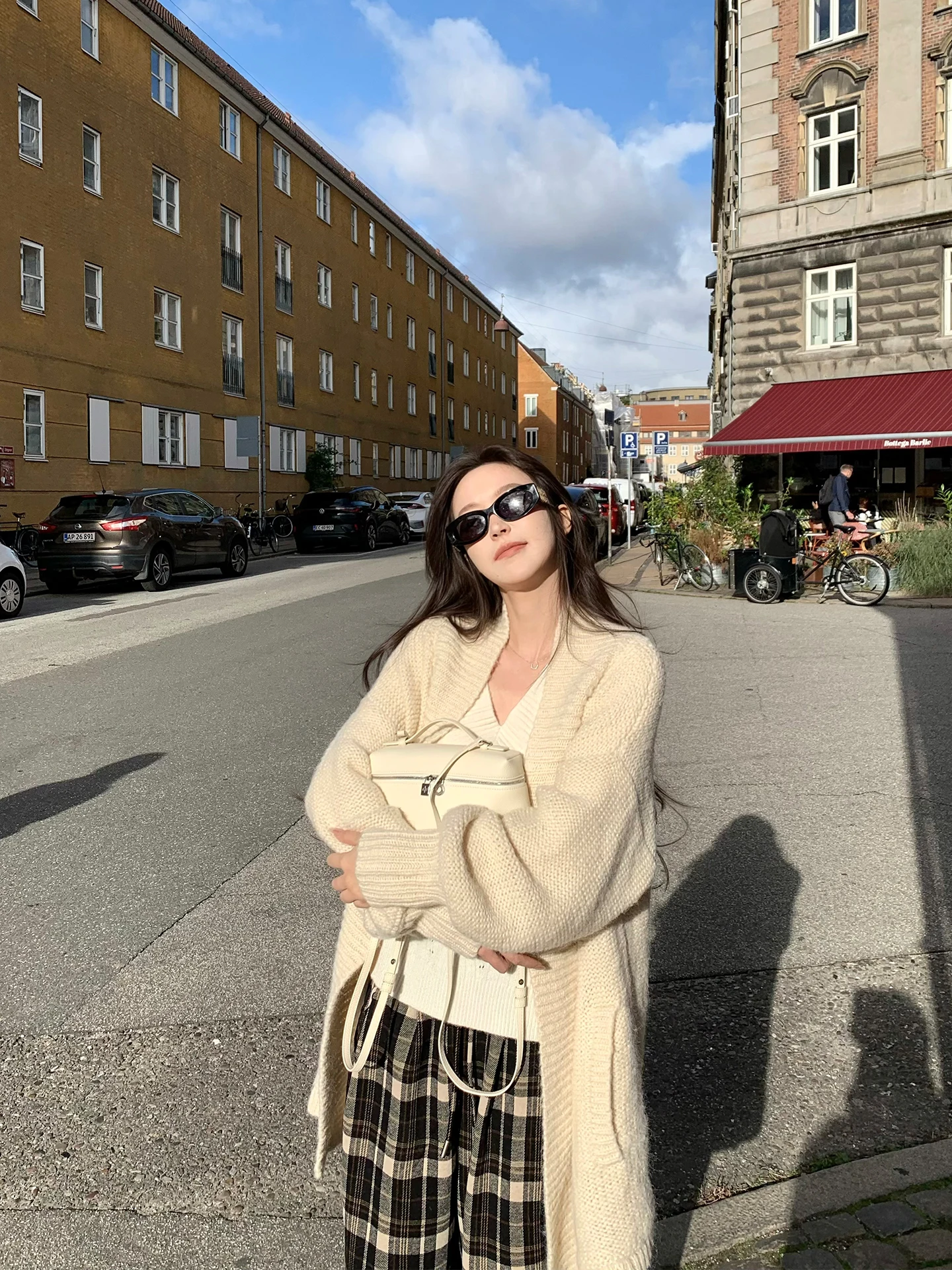 

Вязаный кардиган GYO Warm Breath Early Spring Apricot из смесовой шерсти и длинного вельвета, средней длины, свободного кроя, в уличном стиле