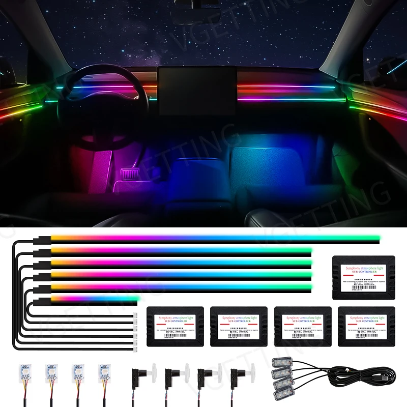 

22 in 1/18 in 1/14 in 1/6 in 1 Car Ambient Light Kit Interior Led Car Lights Symphony Led Strip Light RGB Music APP Control