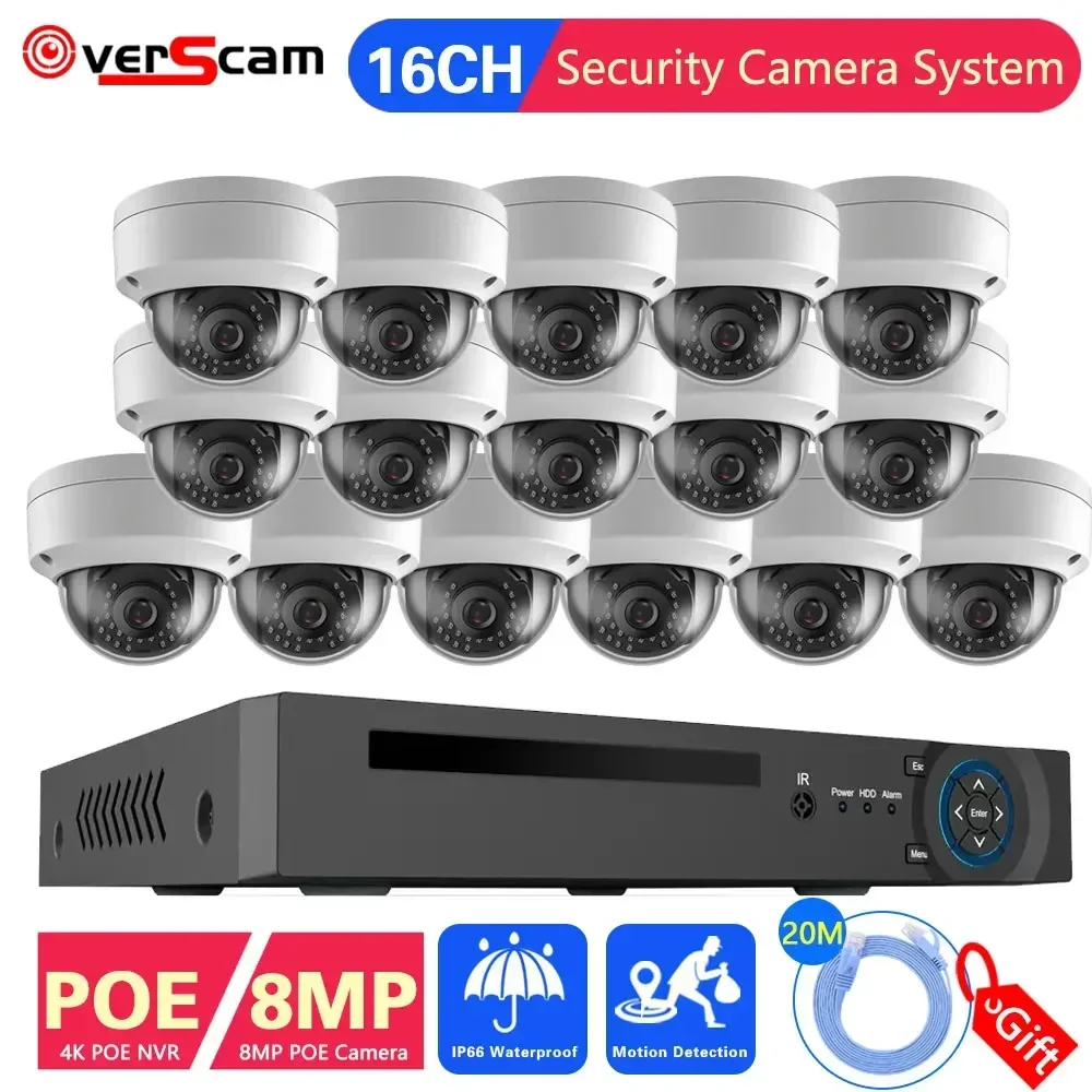 8MP CCTV Camera Security System Kit 4K 16CH POE NVR Kit outdoor IP66  waterproof IP Dome video security protection Cameras Kit