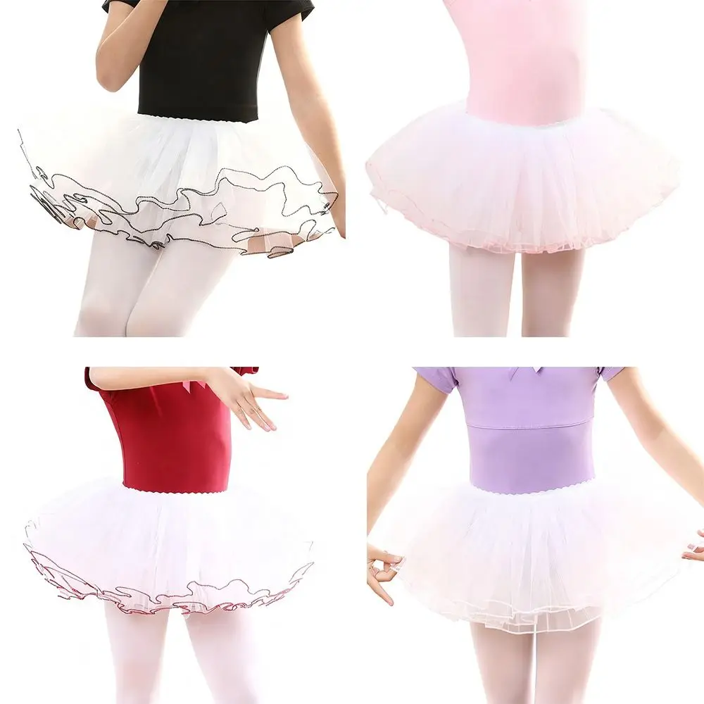 Moda 4 camadas meninas tutu saia fofo tule dança pettiskirt rede princesa saia crianças meninas