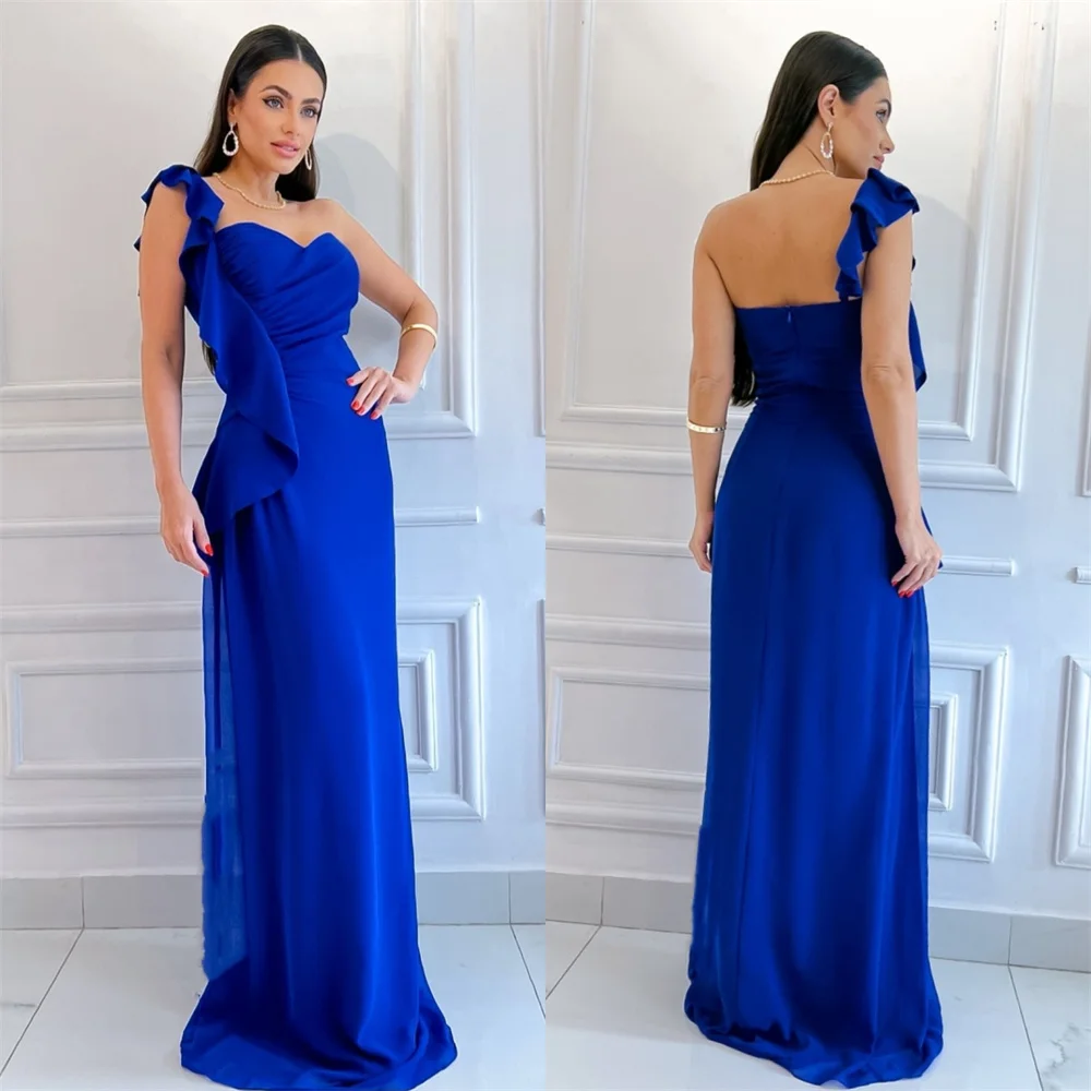 

Customized Simple Chinese Style Jersey Pleat Ruched Straight One-shoulder Long Dresses Bespoke Occasion Dresses Retro Formal