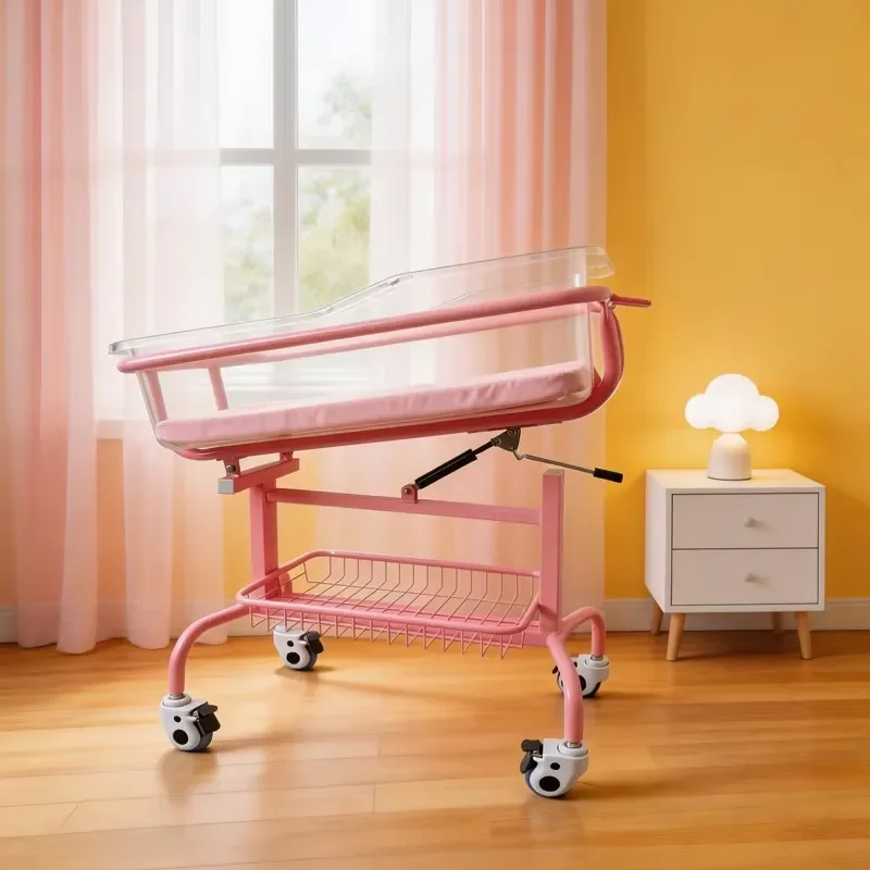 Neonatal Cradle Hospital Infant Bed Medical Steel Bassinet with Adjustable Height and Tilt Function for Newborn Care