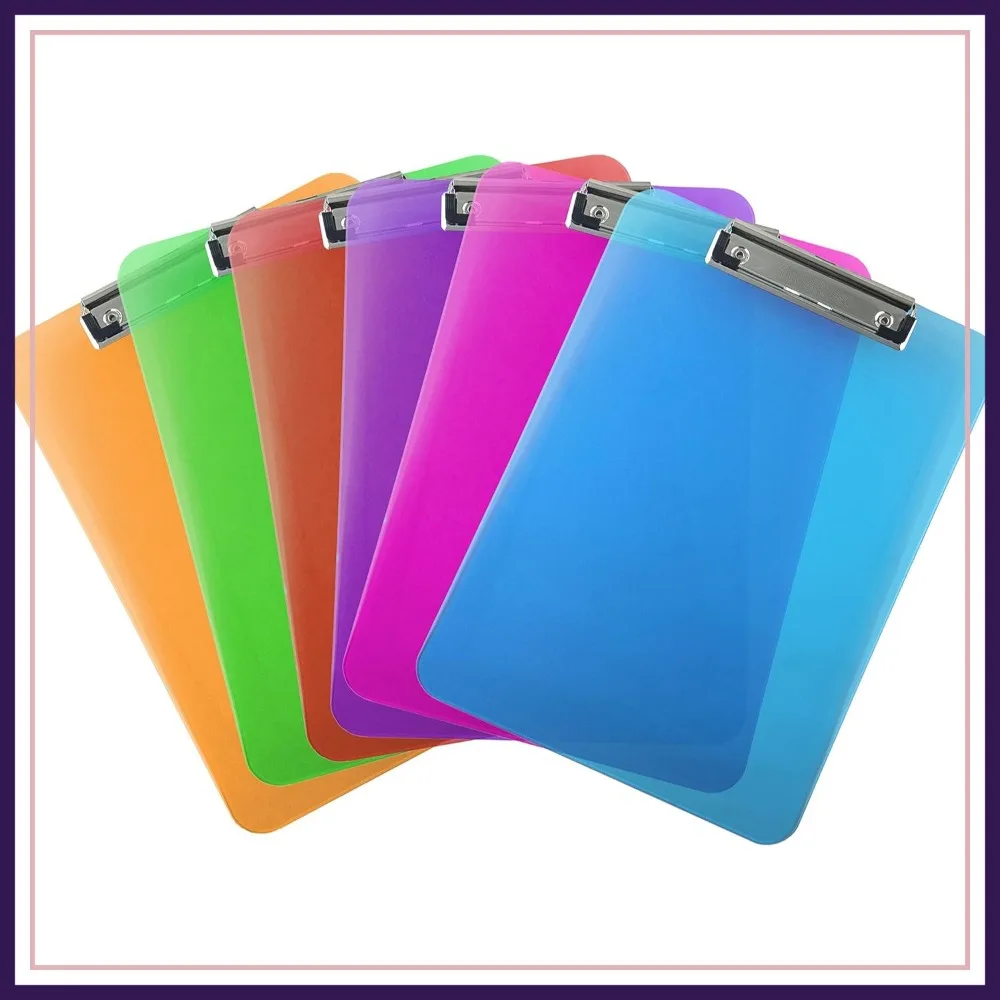 

Plastic Clipboard Transparent Color Letter Size Low Profile Clip (Pack of 6) Assorted