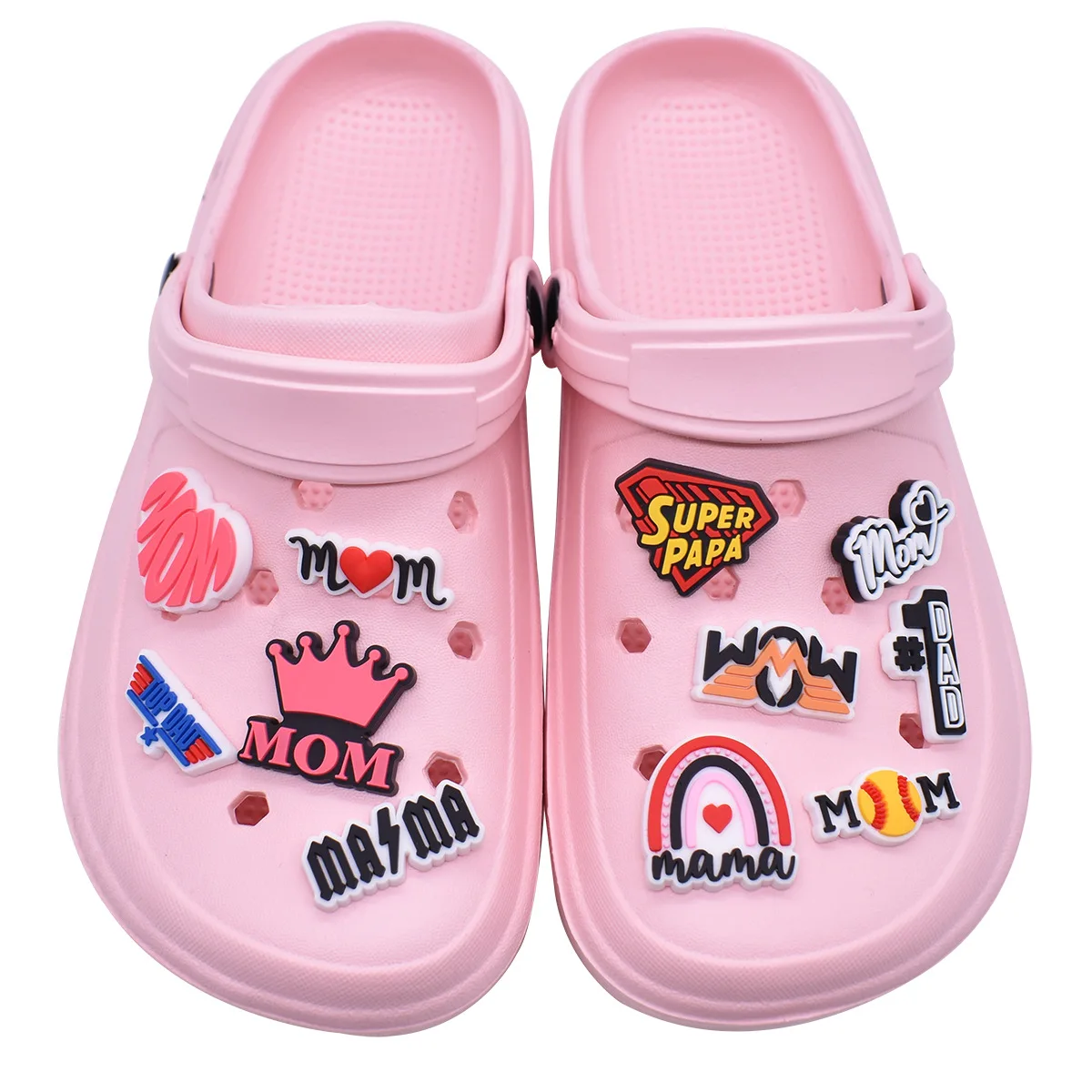 Breloques de chaussures de plage pour sandales, accessoires de décorations, cadeaux de fête, nouvelle série Super parents, offre spéciale, 1 pièce