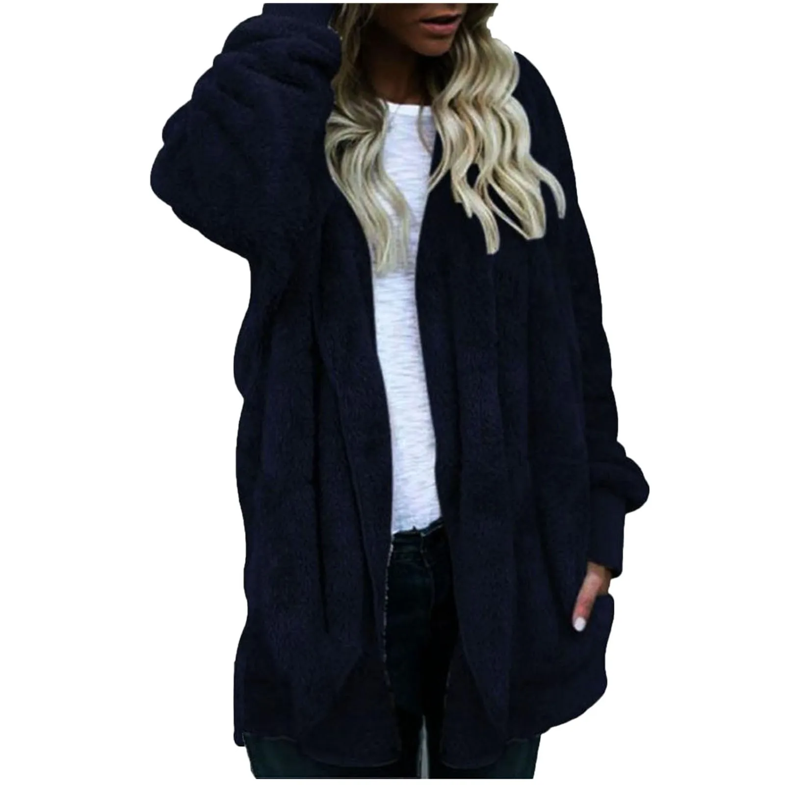 Autumn and Winter  Women Winter Warm Coat Jacket Outwear Ladies Cardigan Coat Double Sided Velvet Hooded Coat