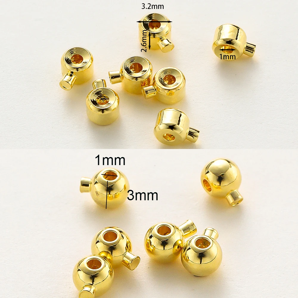 20pcs/Lot 14K/18K Gold Plated Brass Crimp Bead Crimp End Beads for DIY Bracelet Necklace Jewelry Making Supplies Wholesale