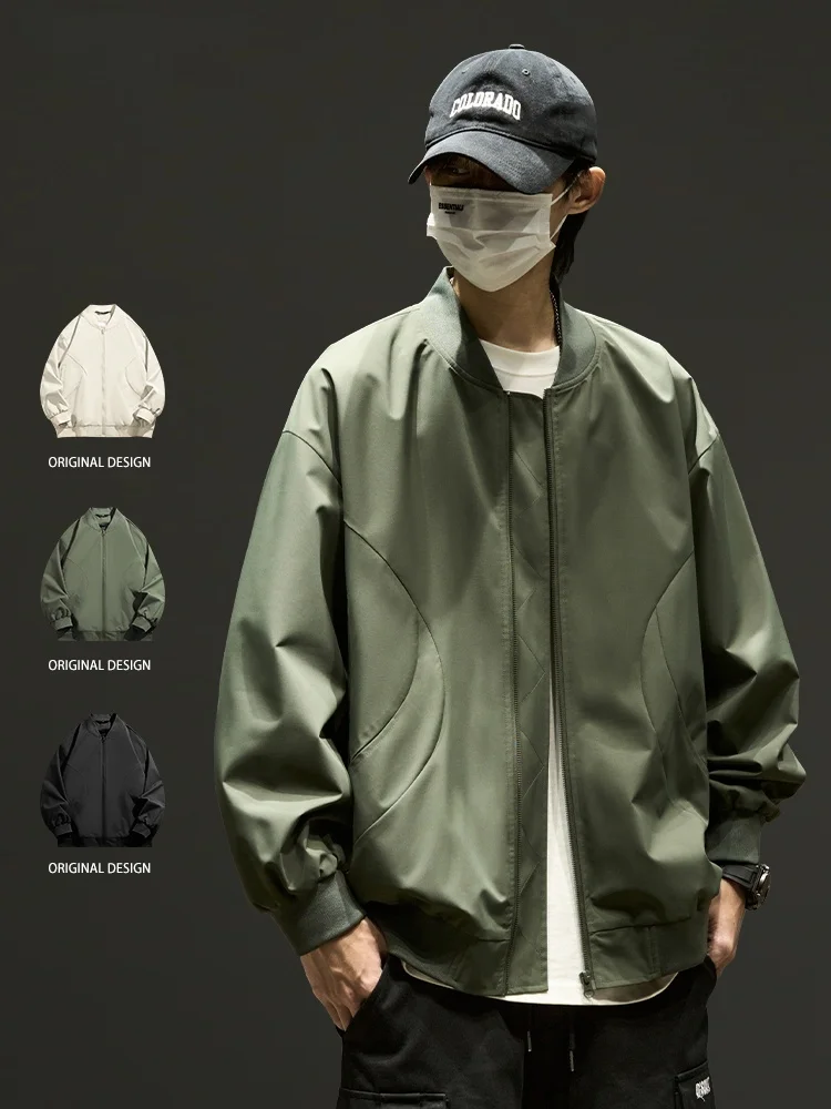 

Spring Autumn American Sle Baseball Jaet for Men Youth Pilot Coat Open Cardigan Outerwear Polyester Fiber Long Sve