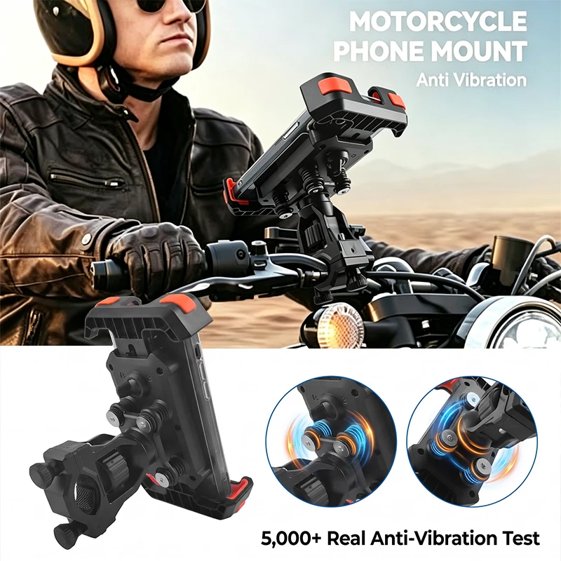 Motorcycle Bicycle Phone Holder Quick Lock Anti Vibration Shockproof Ebike Stroller GPS Navigation Mount Bracket