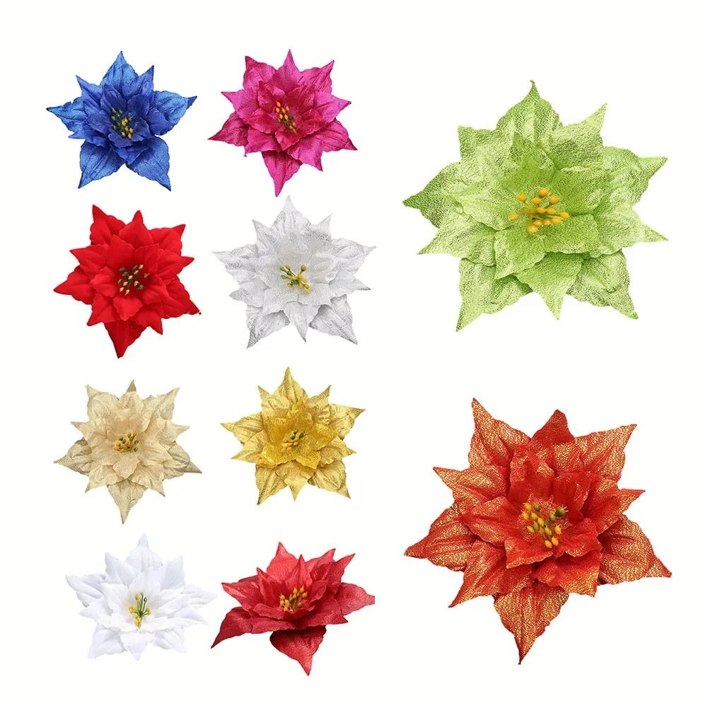 1 PCS Christmas Poinsettia Decorations 2024 Christmas Tree Hanging Pendant Artificial Glittering Flower Home Garden Ornaments