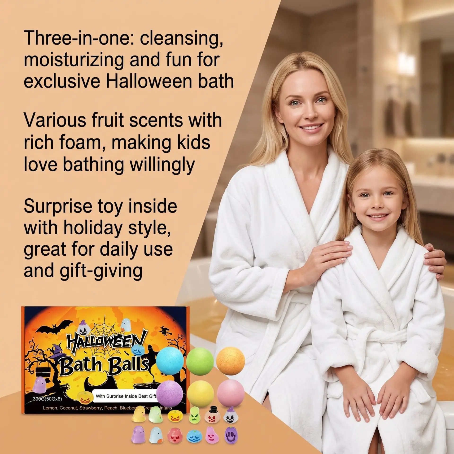 Kids Halloween Bath Bombs Surprise Toy Inside Pumpkin Ghost Witch Fizzy Bath Balls Natural Scented Bubble Spa Gift for Halloween - view 5
