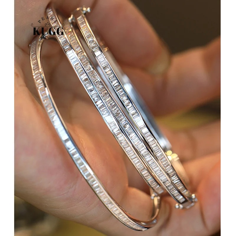 

KUGG 100% 18K White Gold Bangle Luxury Classic Style 0.80carat Real Natural Diamond Bangle for Women Wedding High Party Jewelry