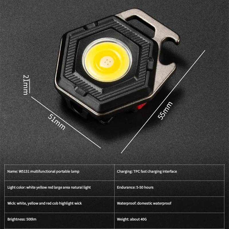 Mini LED Working Light Multifunctional COB Keychain Light Rechargeable Portable Flashlight Outdoor Camping Torch