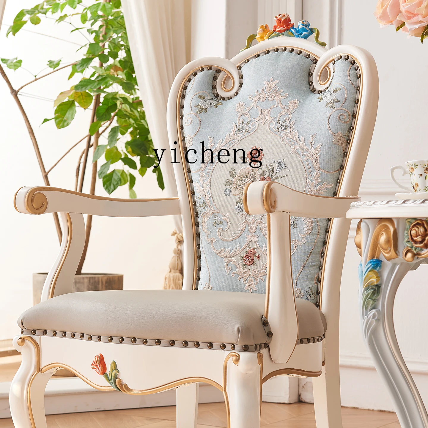 

FY1 solid wood hand-painted flower small coffee table bedroom leisure chair corner table