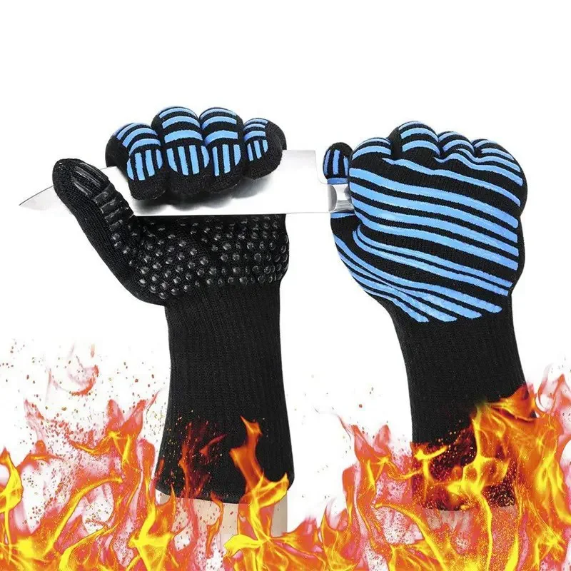 Non-slip Fireproof Microwave Oven Gloves Extreme Heat Resistant Oven Mitts 300-500 Centigrade Flame Retardant BBQ Fire Gloves