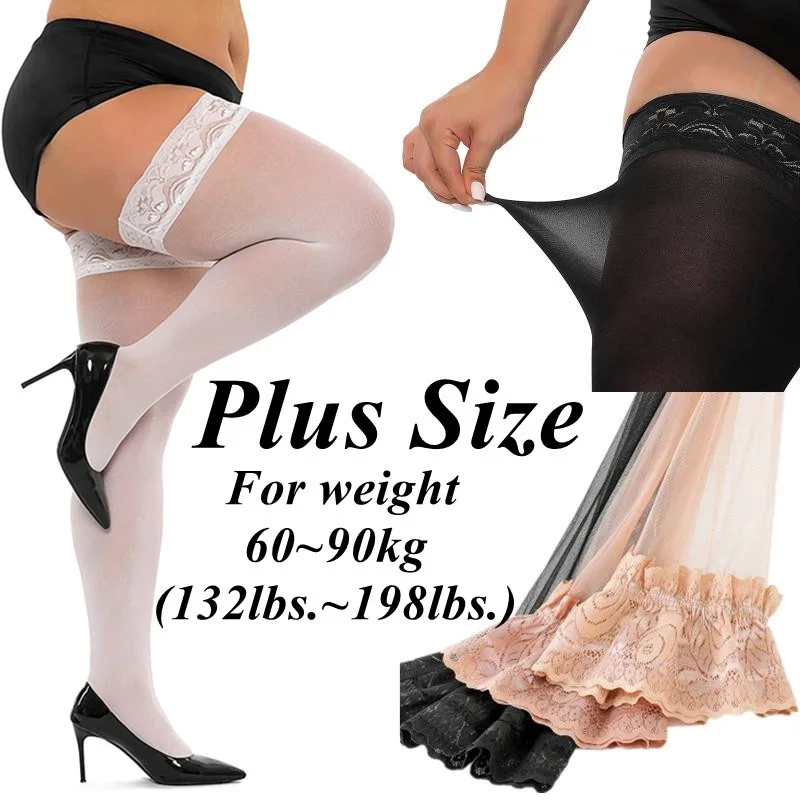 Plus Size Women Stockings Sexy Thigh High Lace Exotic Sexy for Sex Fishnet Black Stockings with Anti-slip Over The Knee Socks