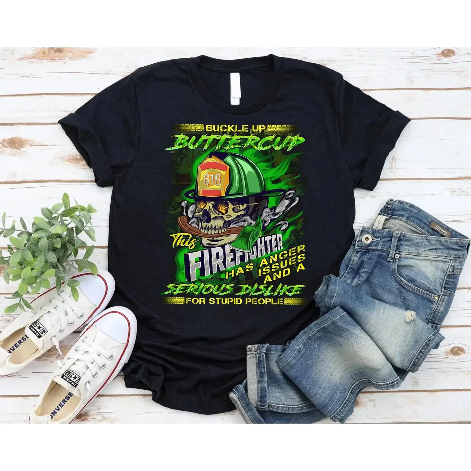 Firefighter Skull T Shirt Fireman Attitude First Responder Humor vintage Washed Casual Stylish streetwear fashion Comfortable