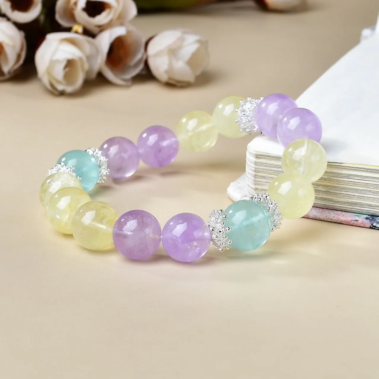 

Natural Citrine Amethyst Green Fluorite Duobao Bracelet, Women's Light Luxury Fashion Bracelet