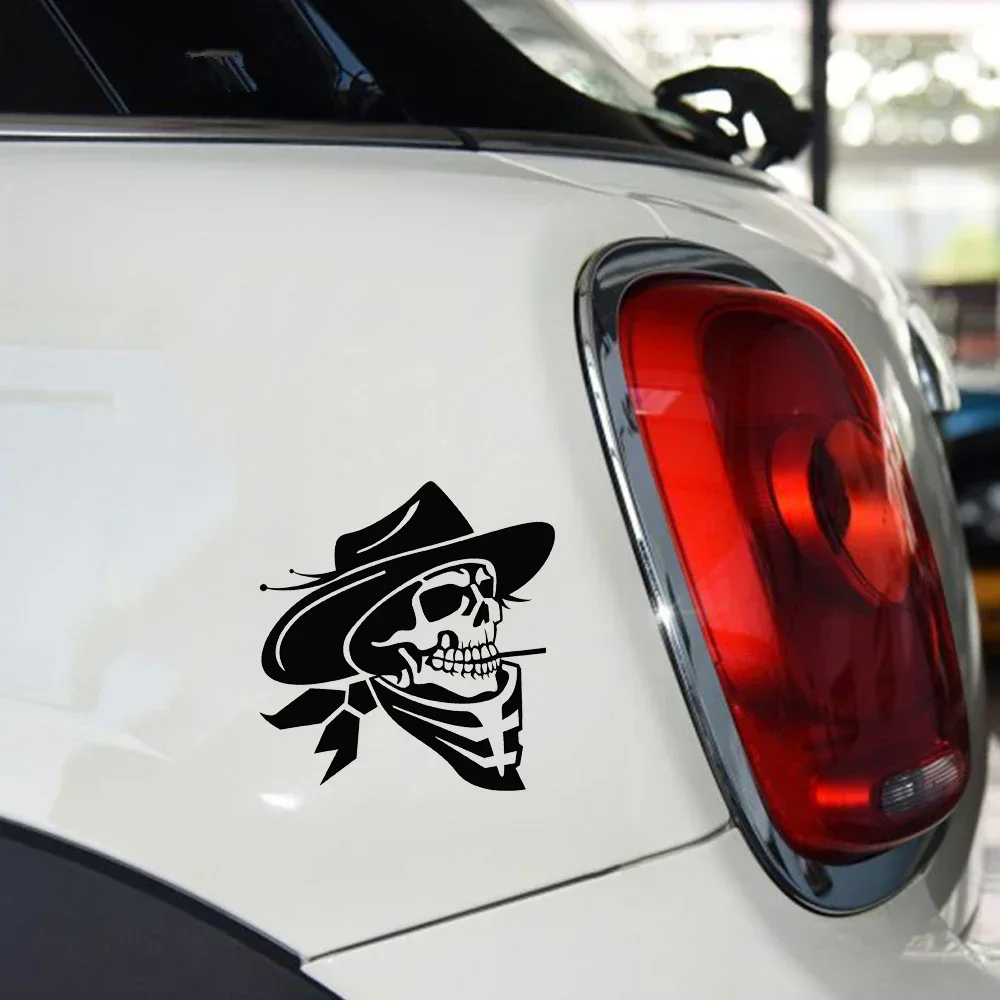 Car Stickers Cowboy Skull with Cigarette Funny Unique Cool Car Window Bumper Novelty Vinyl Decal