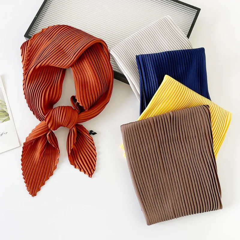 26 Colors Women Square Scarf Skinny Ribbon Head Neck Small Pleated Hair Tie Band Kerchief Satin Foulard Scarves Headscarf