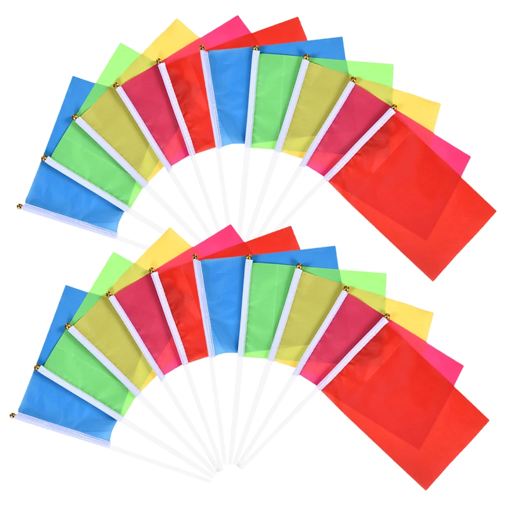 

100pcs Handheld Stick Solid Color Mini Waving Flags For Party Festival Parade Sports Event Decoration Supplies Polyester Small