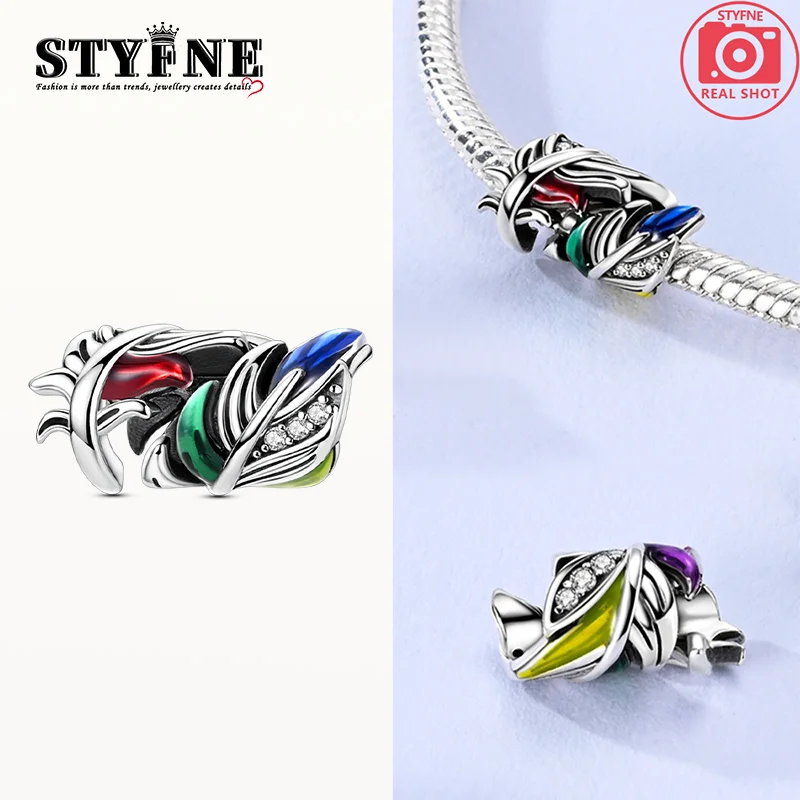 

Мечтательные разноцветные бусины с перьями, оригинальные бусины из стерлингового серебра 925 пробы, подходят оригинальные подвески 925, браслет, бусины, ювелирные изделия, подарки для женщин