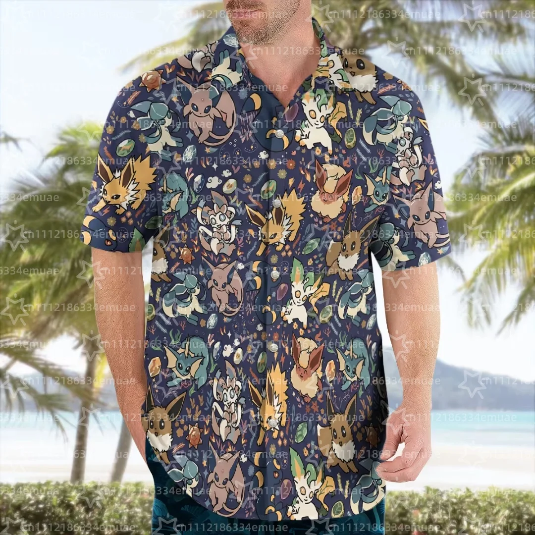 Camisa Havaiana 2026 Midnight Eevee Evolutions para Verão, Esportes e Lazer, Secagem Rápida, Camisa Masculina para Acampamento, Roupa Infantil, Camiseta Y2K Feminina