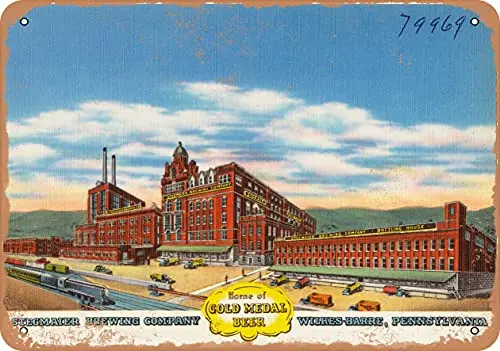 Metal Sign Pennsylvania Postcard - Stegmaier Brewing Company, Home of Gold Medal Beer, Wilkes-Barre, Penn - Vintage Rusty Look