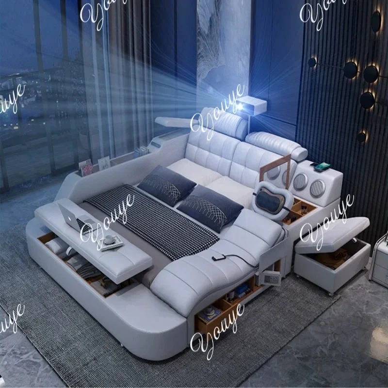 

Y Smart Leather Bed, 1.8m Bedroom Furniture, Massage Storage Bed, Modern Simple Soft Double Bed With Stereo
