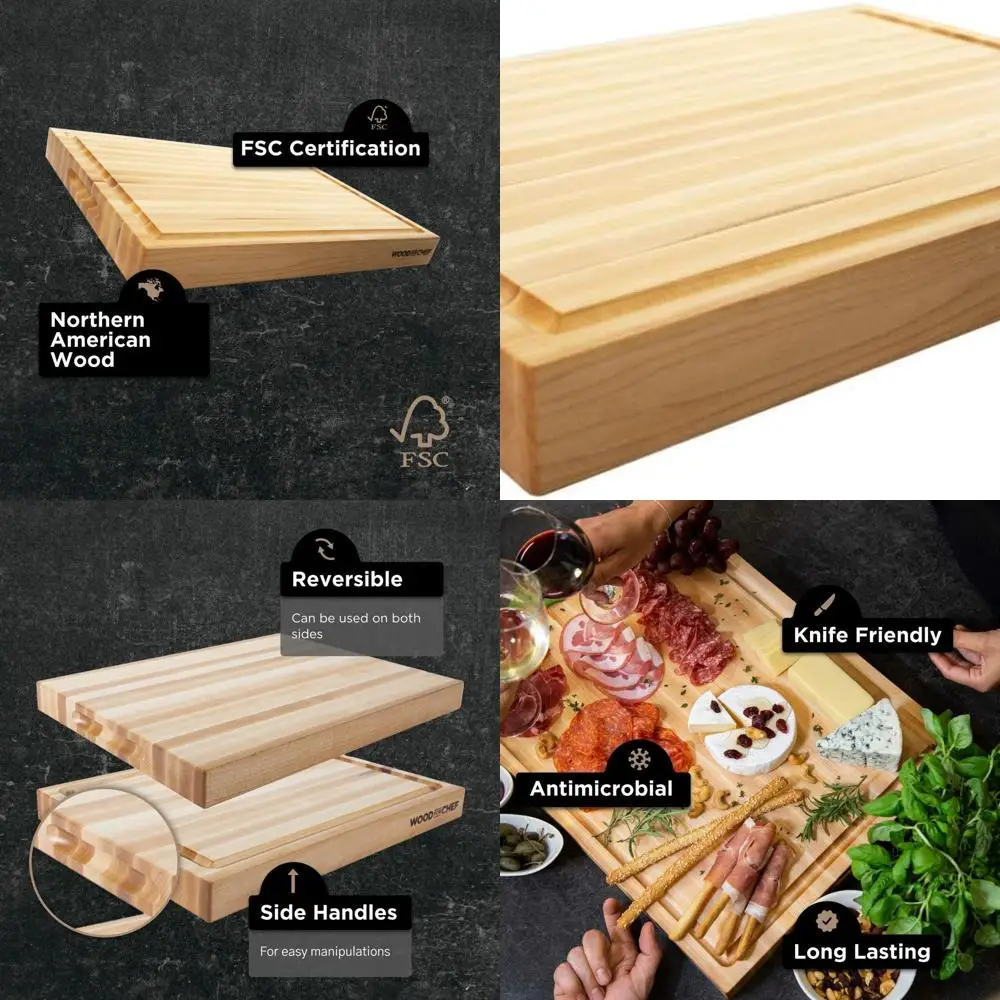 

Canadian Maple Reversible Butcher Block with Juice Groove, 16x12x1.5 for Meat and Veggie Cutting