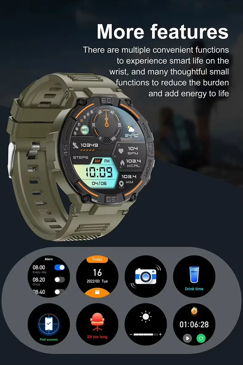 Gaines HW50 Smart Watch 1.6 Large Screen Bluetooth Calling LED Light Lamp AI Voice Health Monitoring Men Outdoor Sports Smartwat