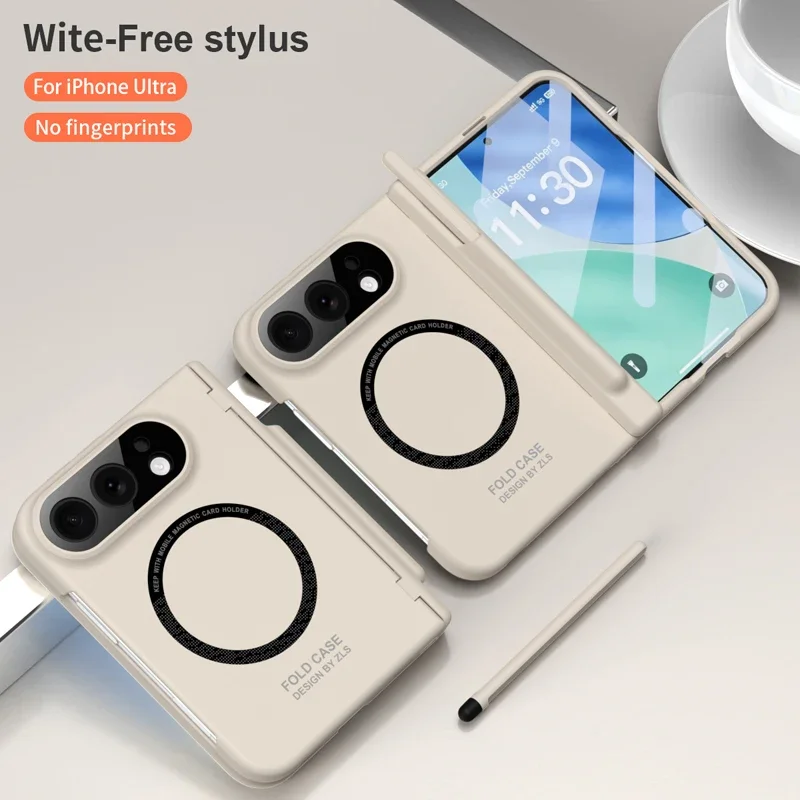 Case for iPhone Ultra 360 ° all inclusive Magnetic Suction Pen Slot Hinge Skin Sensation Hard Mobile Phone Cover