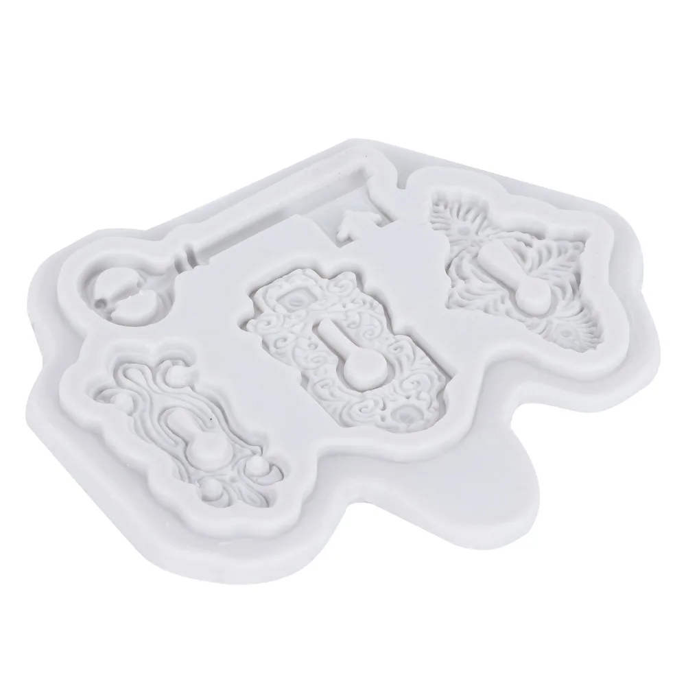 Gray Color Silicone Fondant Mold Mini Size Fondant Compatible Chocolate Baking Mold Steampunk Design Lock And Key