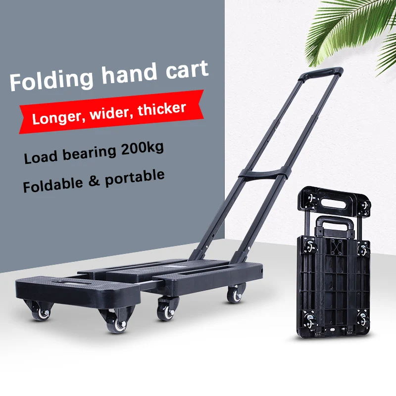 200KG Heavy Duty 6 Wheel Foldable Hand Truck Labor-Saving Strong Load-Bearing Portable Trolley Cart Flatbed Cart Warehouse