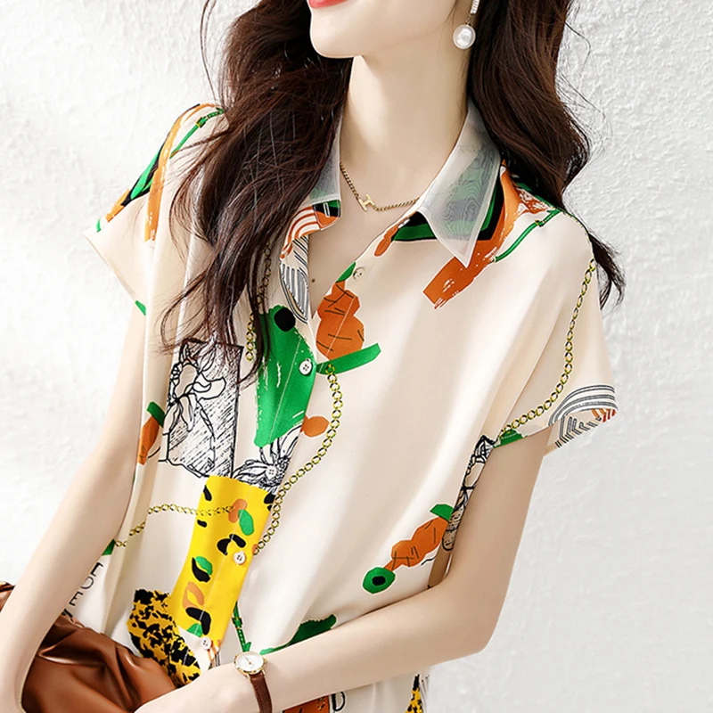 Women's Clothing abstract printed printed shirt summer half sleeve loose blouse BL1403