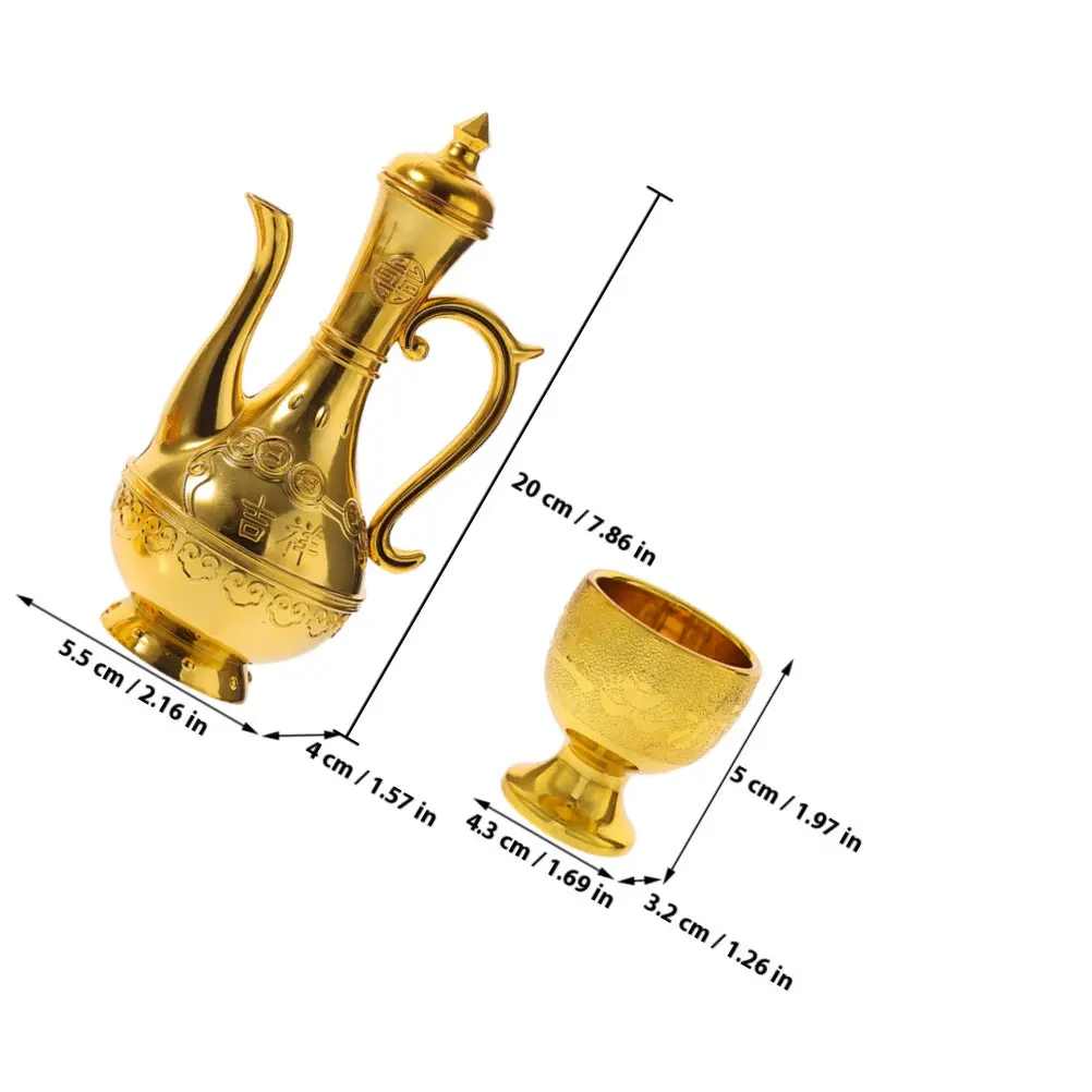 1Set Traditional Buddhist Worship Cup Set Retro Style Exquisite Offering Cup Kettle for Temple Ceremony Buddha Hall