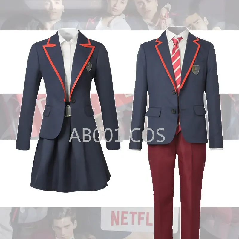 TV Series Elite High School Uniform for Girls Boys Custom Made Male Female Jacket Pants Belt Tie Skirt Cosplay Costume