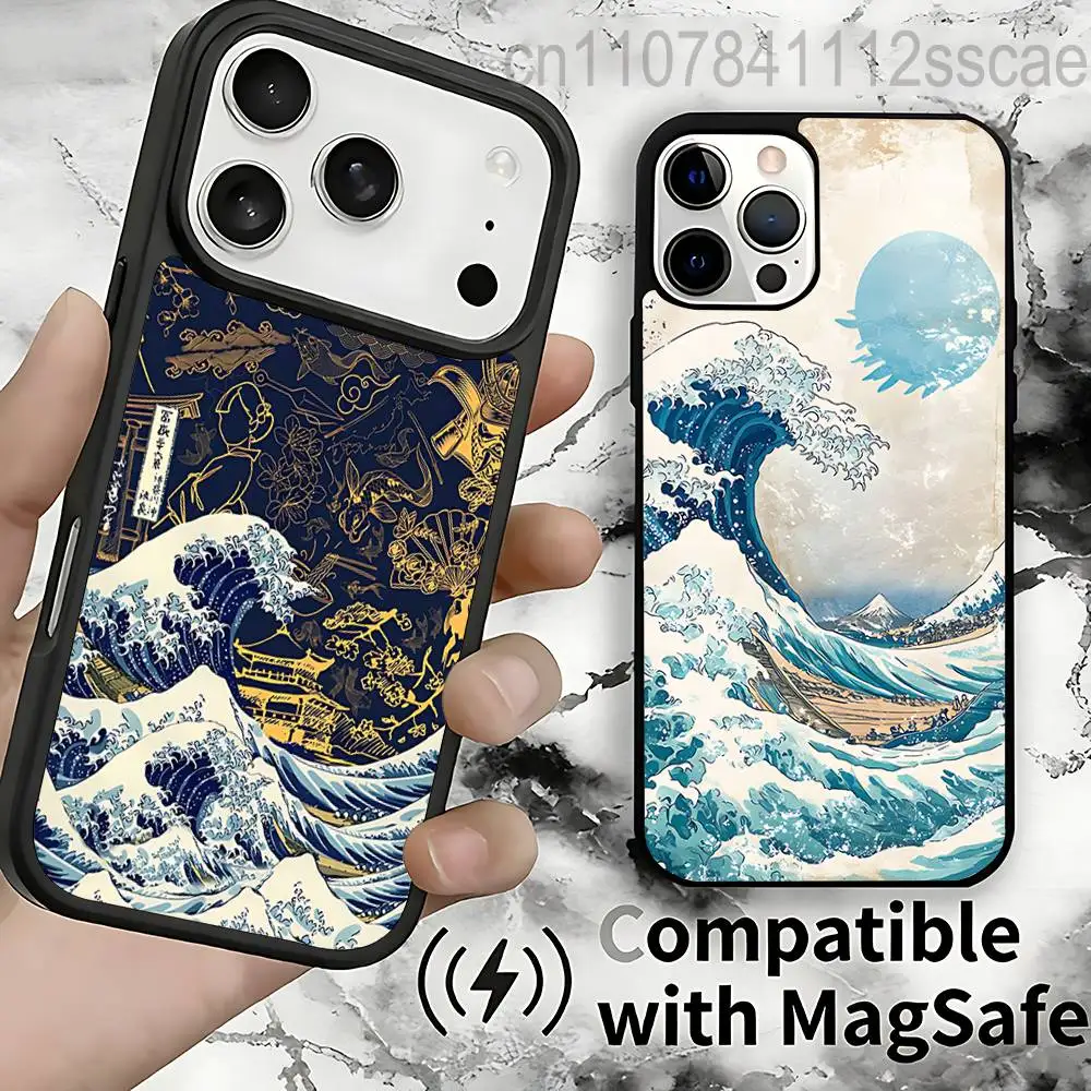 

Japanese Ukiyo-e Ocean Waves Magnetic Wireless Charging Case For iPhone 11,12,13,14,15,16,17,Pro,Max,Plus Shockproof Cover