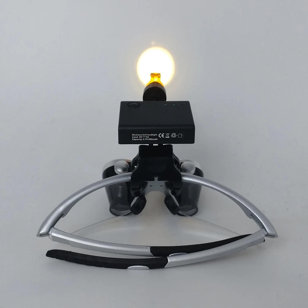 2.5X/3.5X 420mm Dental Loupe Magnifier Binocular Magnifier Surgery Surgical Operation Loupe with Spotlight Head Light 5W LED