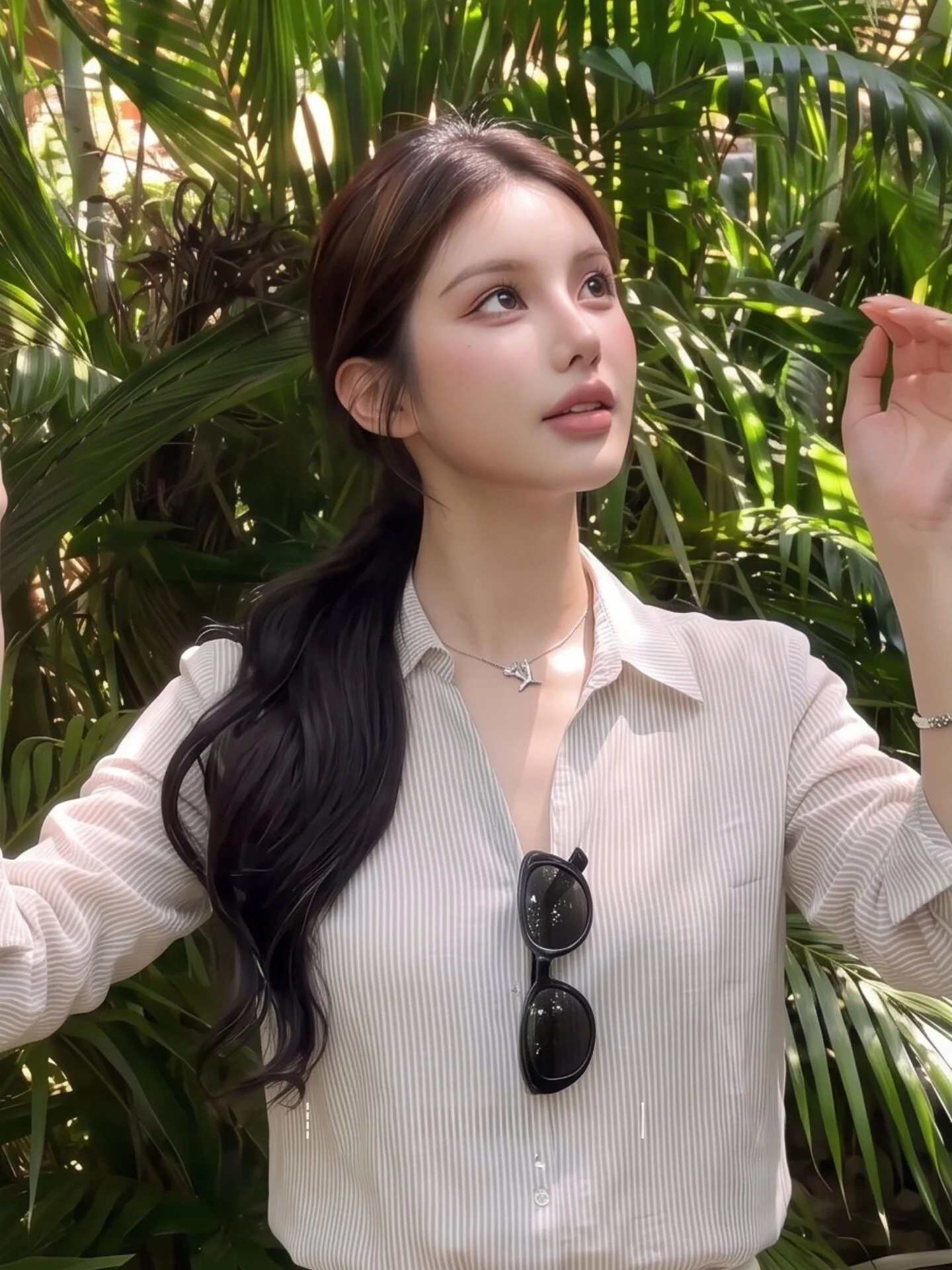 Korean Minimalist Striped Long Sleeve Women's Shirt Summer Thin Meat Concealing Slimming Casual Commuting Top