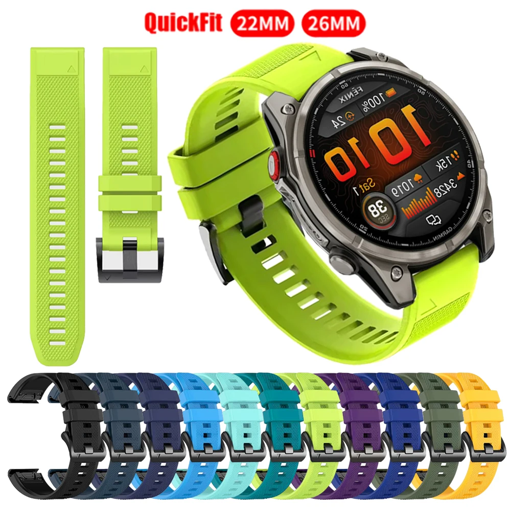 QuickFit 26 22mm Silikonarmband für Garmin Fenix8 Pro AMOLED Solar 47mm 51mm E 7 7X 6 6X 5 5X/Descent G2/Forerunner 970 Armbänder