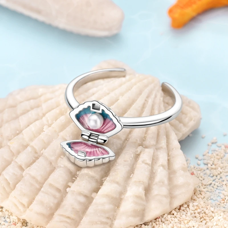 Original 925 Sterling Silver Seashell Open Rings For Women Girls Jewelry Birthday Anniversary Gifts view 3